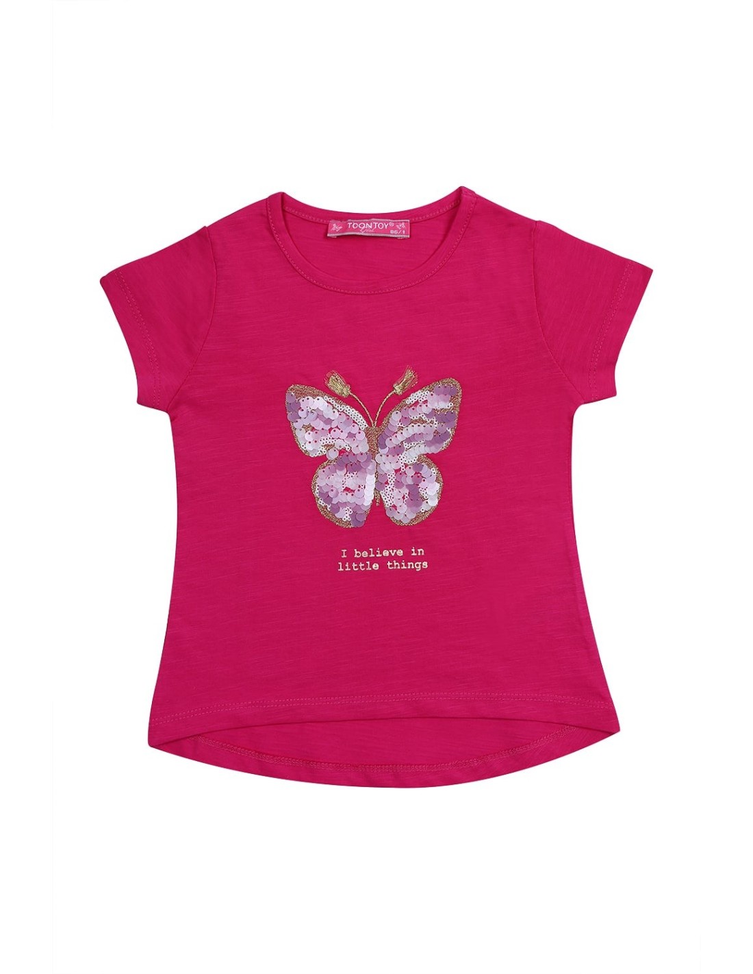 Girls\' T-shirt with a butterfly, amaranth NDZ8110 - Online store - Boutique